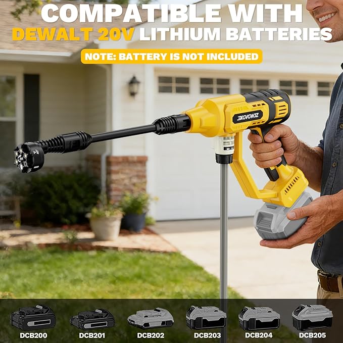 Cordless Portable Washer Compatible with Dewalt 20V Battery, 700 PSI Portable Handheld Cleaning Tool with Brushless Motor, 6-in-1 Nozzle, 4 Level Adjustable for Car Floor Fence Wall (Tool only)