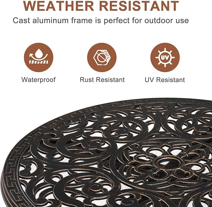 Outdoor Bistro Pub Table, Round Patio Bar Height Cocktail Table,Outdoor Bar Cast Aluminum, High Top Furniture Garden,for Dining Home,Bronze