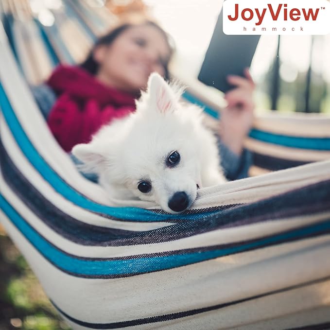 JoyView Brazilian Hammock for Single Person - 78.8x39.4” Portable Cotton Hammock with Hanging Ropes & Carry Bag Large for Patio 300LBS Capacity Perfect for Outdoor/Indoor - Natural White