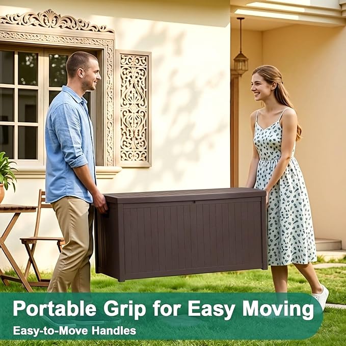 EHHLY Outdoor Storage Box Large-120 Gallon Deck Box with Hydraulic Pistons&Lockable Secure, Waterproof Resin Package Delivery Box for Outside Porch, Curbside, Patio, Home
