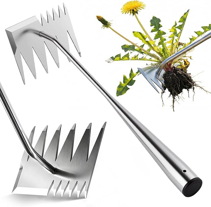 LOOHOI Weed Puller Tool, Portable Manual Weeder with Deep Root Removal, Heavy Duty Stainless Steel Weed Remover for Garden, Faster Than Step Weeders