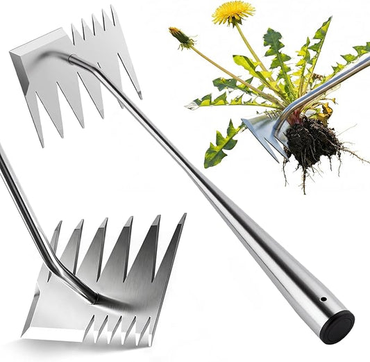 LOOHOI Weed Puller Tool, Portable Manual Weeder with Deep Root Removal, Heavy Duty Stainless Steel Weed Remover for Garden, Faster Than Step Weeders