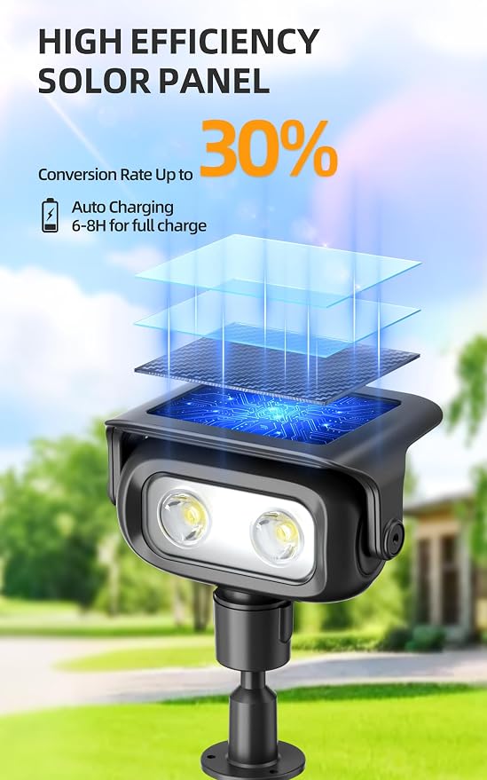 ROSHWEY Solar Spot Lights Outdoor, Waterproof Spotlights with 2 Brightness Mode, Landscape Lighting Solar Lights for Garden, Yard, Pathway (Warm White, 4 Pack)