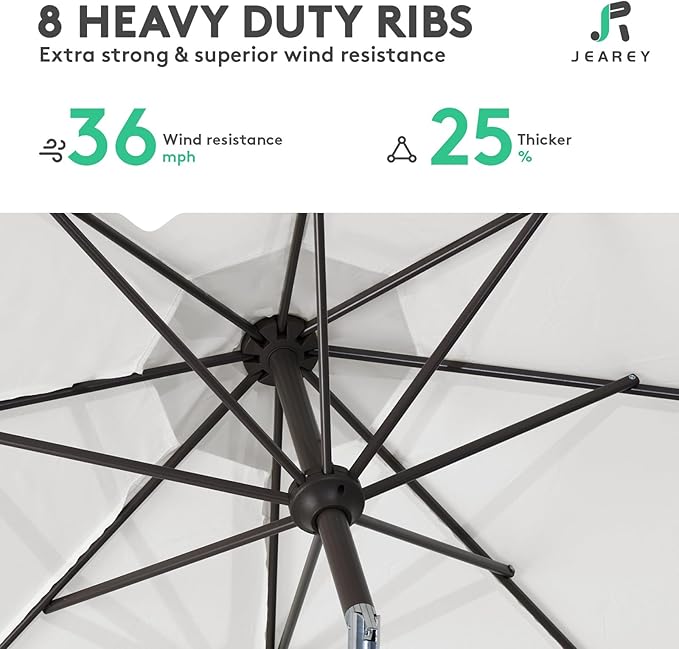 JEAREY 10FT Patio Umbrellas Outdoor Table Umbrella with Push Button Tilt and Crank, Market Umbrella 8 Sturdy Ribs UV Protection Waterproof for Pool, Garden (White)