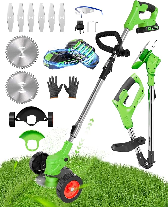 Cordless Weed Wacker, 2-in-1 stringless Weed Wacker, Foldable 2.0Ah Battery Powered Weed Trimmer Stringless Grass Trimmer/Edger Lawn Tool for Yard Lawns Garden