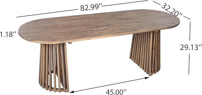Christopher Knight Home 83" Oval Dining Table with Racetrack Top, Outdoor Acacia Wood Dining Table for 6-8, Large Garden Dining Furniture, Slatted Pedestal Outdoor Furniture, Light Brown