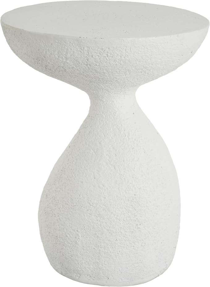 Christopher Knight Home Piper Vase-Shaped MGO Outdoor Side Table, Square Accent Table with Stone-Like Texture, Weather Resistant Small End Table with Hourglass Design for Indoor/Outdoor Usage, White