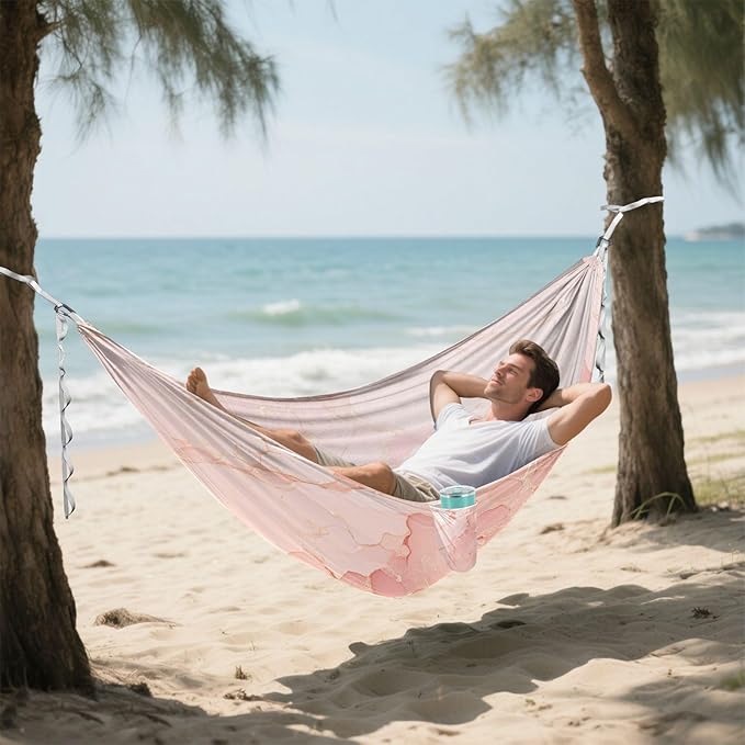 Rose Gold Luxury Marblexture 330lb Capacity Outdoor Hammock Hanging Hammock for Outside Beach Patio Garden Silla colgante para Patio Exterior