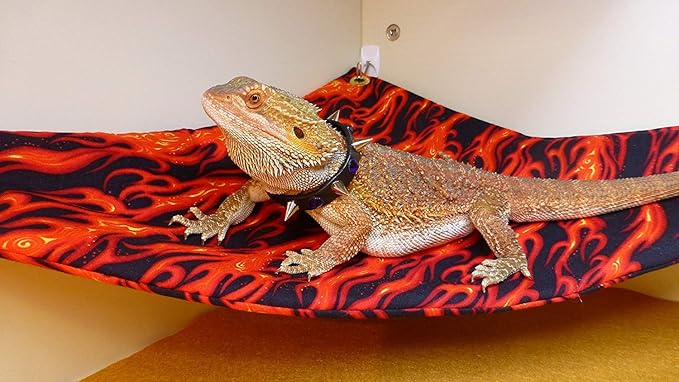 Hammock for Bearded Dragons, Flames Fabric with Suction Cup Hooks