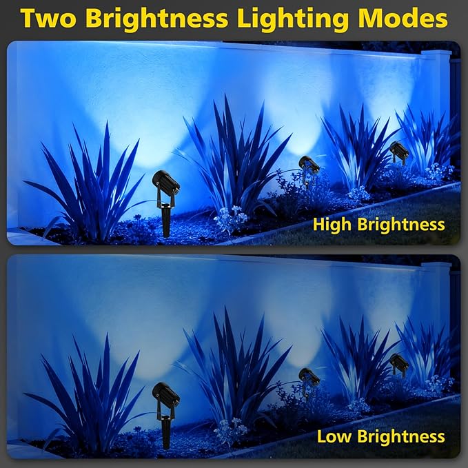 T-SUN Blue Solar Spotlights Outdoor Waterproof, 2-in-1 Solar Landscape Lights with 2 Modes, IP65 Adjustable Spotlights for Garden Yard Patio Decor(Blue)
