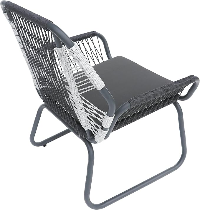Christopher Knight Home Ava Outdoor 3 Piece Rope and Steel Chat Set, Finish, Gray/White/Gray