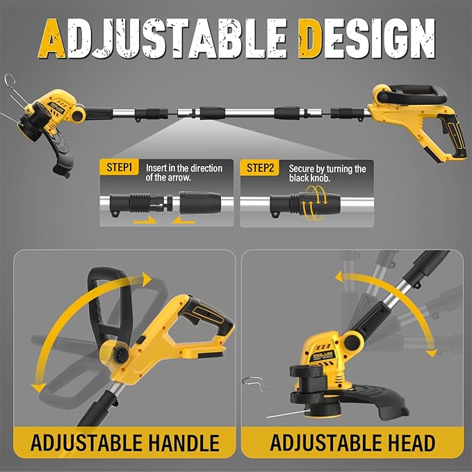 ZEGJAW 12 Inch 20V Cordless String Trimmer and Edger, 2-in-1 Weed Wacker Lawn Edger with 2x2.0Ah Battery and Charger, Battery Powered Grass Cutter with Auto Line Feed and 8pcs Line for Yard, Garden