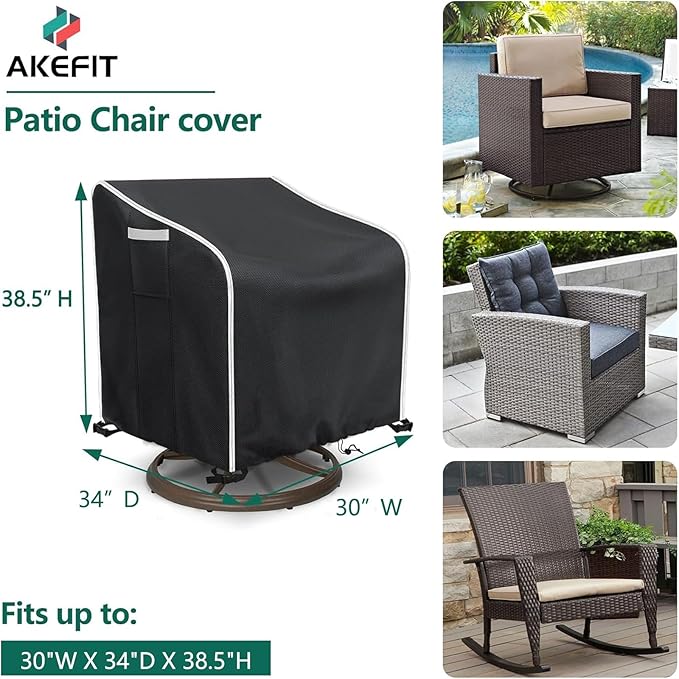 AKEfit Outdoor Swivel Lounge Chair Cover 2 Pack,Heavy Duty Waterproof Patio Chair Covers for All-Weather Protection Outdoor Lawn Furniture, Black-30W X 34D X 38.5H inches