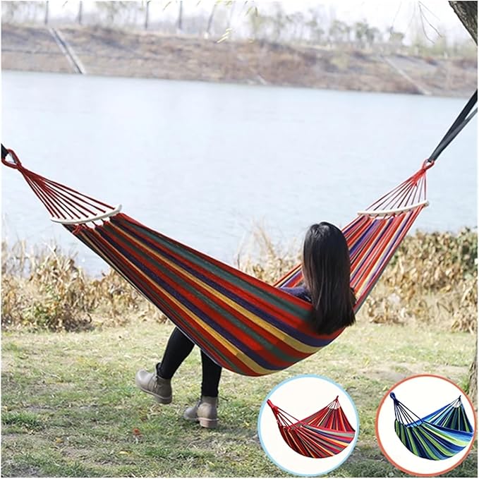 Hammock Leisure Durable Single Travel Swing Chair Hanging Bed Casual Hammocks for Patio Garden Backyard Outdoor Indoor with Bag(Red)