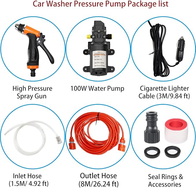 Electric Pressure Washer Pump, 12V 100W Portable High Pressure Power Intelligent Mini Car Water Pump Kit for Auto RV Home Garden Pet Shower