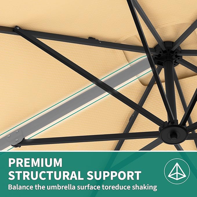 GarveeHome Cantilever Patio Umbrella 10x10ft Large Rectangle Umbrella Outdoor Market Umbrellas 360 Rotation Offset Hanging Outdoor Shade for Patio Deck Pool Backyard