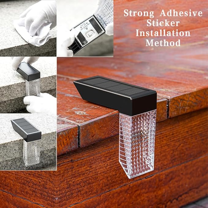 Upgraded Wireless Solar Step Lights. 5X Longer Life Than Ordinary. Strong 3M Adhesive + Screws. IP65 Waterproof for Stairs/Decks/patios. Reliable Performance(Warm & RGB Changing)