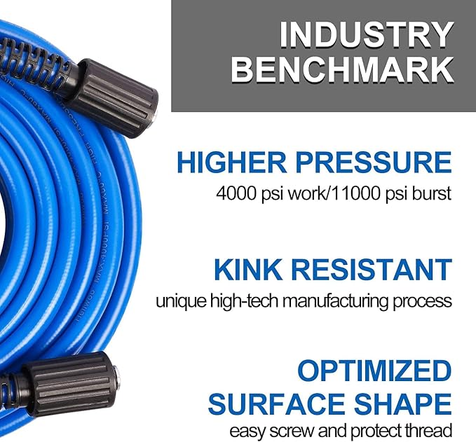 Pressure Washer Gun and Hose 3600 PSI, 50 FT Power Washer Hose, Extension Wand, 3/8" Swivel Quick Connector & M22-14mm Fitting, 30" Extension Wand & 7 Nozzle Tips