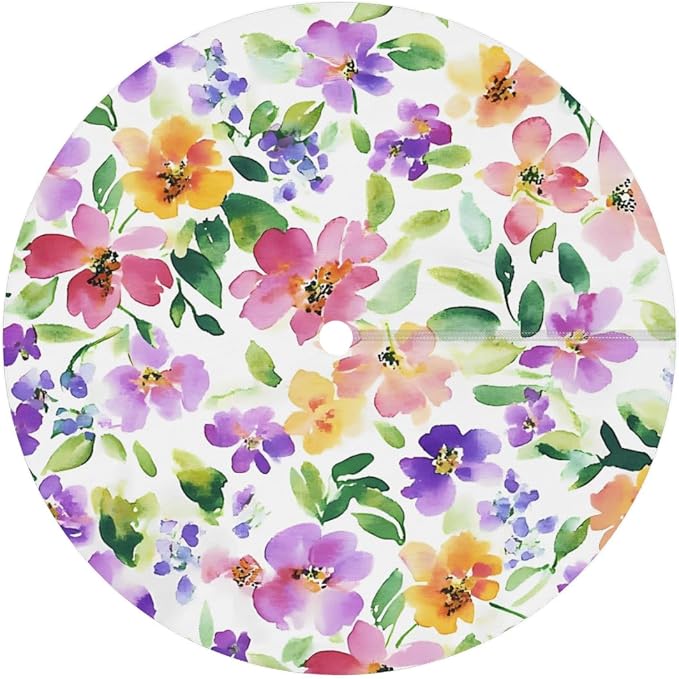 OSAM SPACE Outdoor Tablecloth with Umbrella Hole, Round Elastic Fitted Table Cloth with Invisible Zipper,Watercolor Flowers Picnic Patio Table Cover 36-44in
