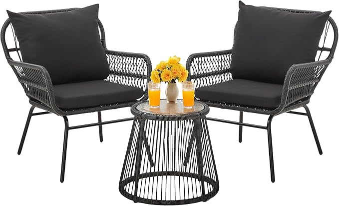 Bezseller 3-Piece Outdoor Patio Furniture Set - 20" Wide Seating w/ 2" Thick Cushions, 14.2" Seat Height - Modern Boho Furniture for Gardens, Balcony & Apartments