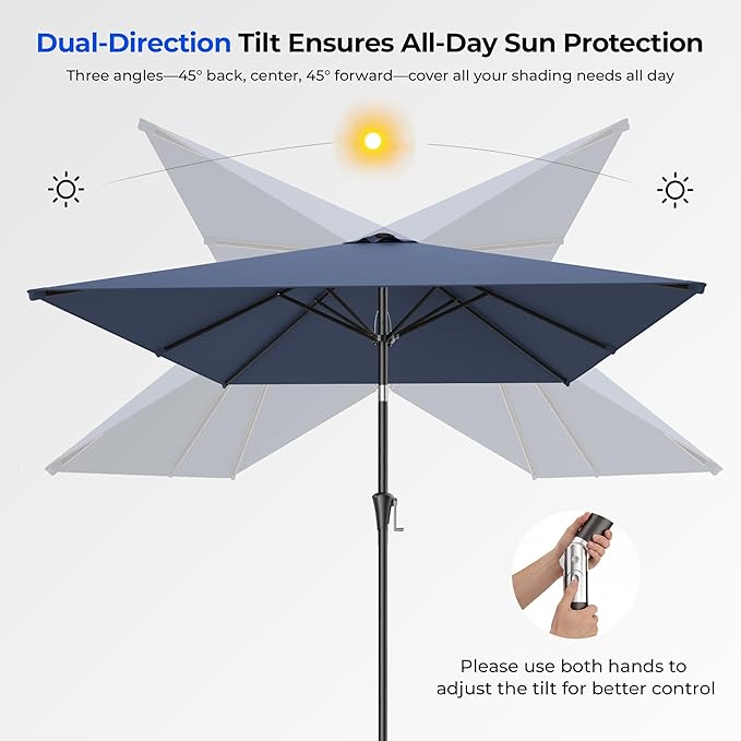 HOMSHADE 6.6 x 10 ft Rectangular Patio Umbrella Rectangle Umbrella Outdoor Patio, Large Outdoor Umbrellas for Patio Table with Tilting and Sun UV Protection for Pool, Deck, Market, Backyard