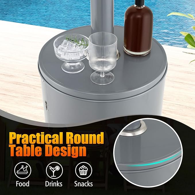 Giantex 50,000 BTU Propane Outdoor Heater, Patio Heater w/Round Table Design, Stainless Steel Burner, Tip-Over & Flame-Out Protection, Propane Heater w/Wheels for Backyard, Garden, Commercial (Grey)