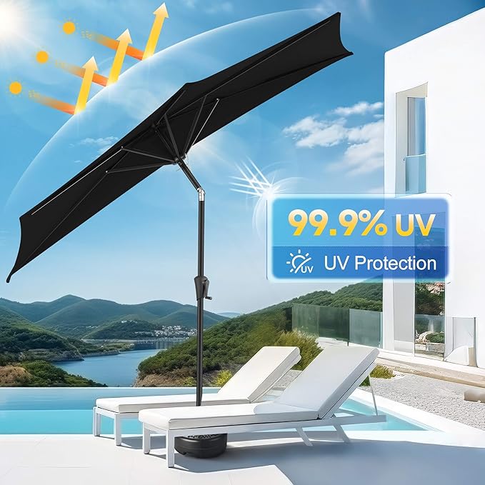 9ft Half Umbrellas Outdoor - Half Patio Umbrella with Tilt, UV Protection Waterprool, Half Round Umbrella for Wall Balcony, Pool, Porch, Garden, Deck, Backyard (Black)
