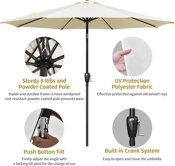Simple Deluxe 9ft Outdoor Market Table Patio Umbrella with Button Tilt