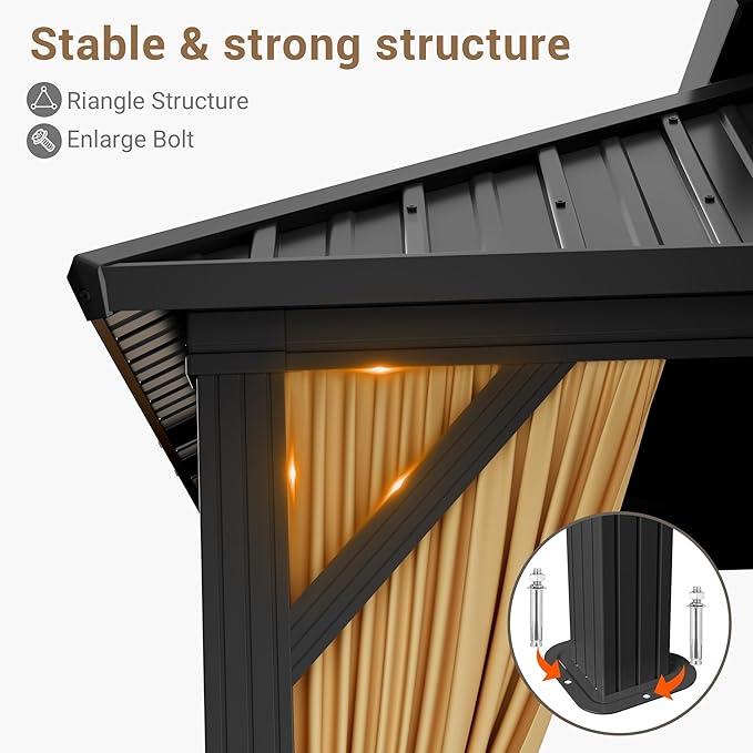 10x12 Gazebo Hardtop, Aluminum Frame Gazebos with Galvanized Steel Double Roof, Mosquito Net & Privacy Curtain,for Patio, Porch, Garden, Lawn, Deck, Backyard