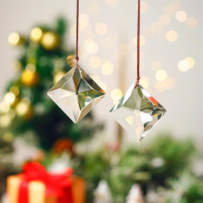 2PCS 50mm Clear Crystal Sun Catcher Prisms Rainbow Maker Suncatcher Hanging | Light Catcher for Windows, Balcony, Kitchen, Garden, Glass Ornaments For Christmas Tree