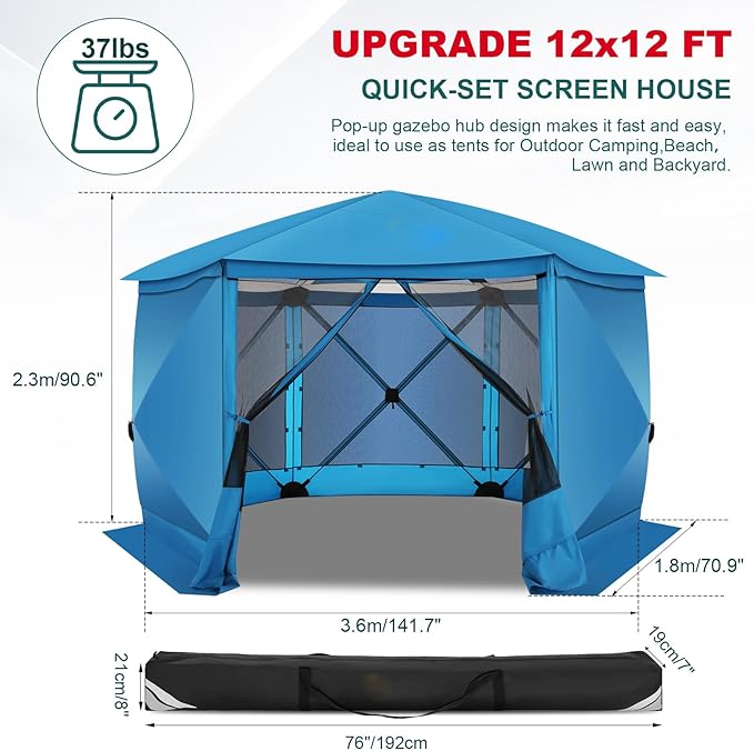 COBIZI 12x12 FT Pop Up Canopy Extendable Tent, Gazebos On Clearance with Removable Roof, Screened in Gazebo with sidewalls, Screen Tents Portable carpas para Patio for Outdoor Camping,Backyard,Blue