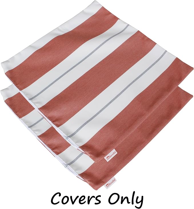 Outdoor/Indoor Sunbrella Throw Pillow Cover Only Square Set of 2 Pieces 18 inch x 18 inch Relate Persimmon Stripe - Insert Not Included, Warm Clay