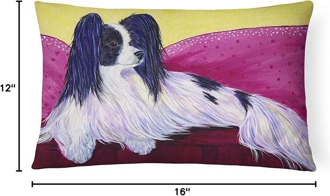 Caroline's Treasures SS8416PW1216 Papillon Canvas Fabric Decorative Pillow Machine Washable, Indoor Outdoor Decorative Pillow for Couch, Bed or Patio, 12HX16W