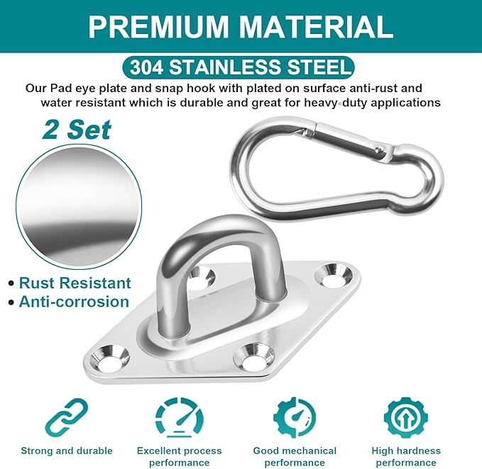 Heavy Duty Hammock Hanging kit - 1700 lb Capacity Swing Hooks, Ceiling Hooks for Wall/Ceiling Mount, Indoor & Outdoor - Stainless Steel (Large)