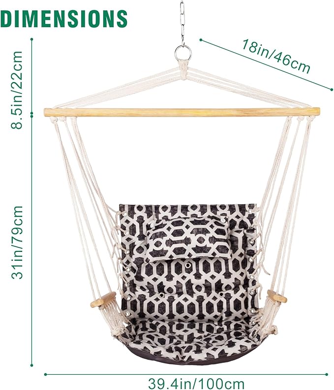 Backyard Expressions Extra Padded Reversible Hanging Rope Swing - Max 275 Lbs - Wooden Spreader Bar - for Any Indoor or Outdoor Spaces