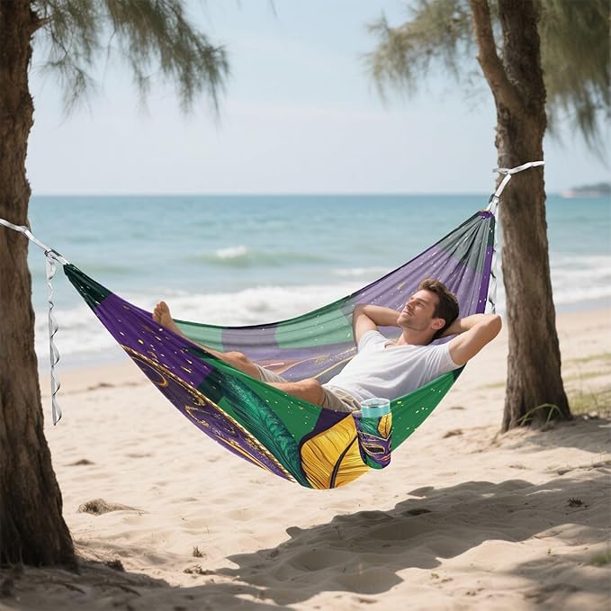 Mardi Gras Carnival Jewelry Feather Lipstick Outdoor Hammock with Tree Straps Tree Hammock for Outside Beach Patio Garden
