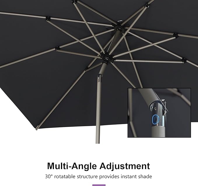 PURPLE LEAF 8' x 8' Square Patio Umbrella with Tilt Adjustment, Outdoor Table Umbrella Champagne Aluminum Frame, Market Umbrella Pool Umbrella for Deck Garden, Patio, or Lawn