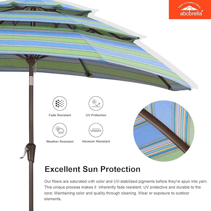 ABCCANOPY 5-Year 10-Year No Fading 9FT 3 Tiers Patio Umbrella, Outdoor Table Umbrella with 8 Sturdy Ribs for Deck, Backyard, Garden, Yard