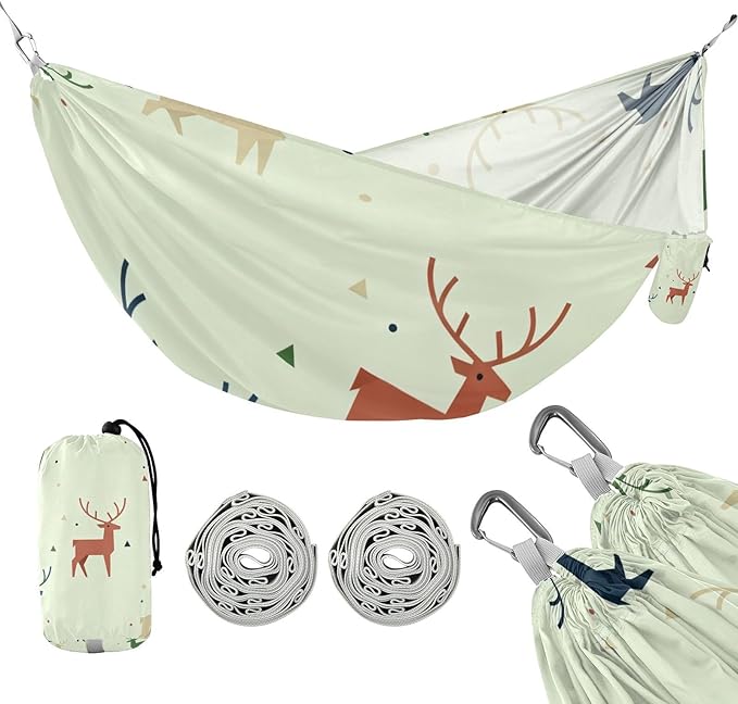 Geometric Deer Outdoor Hammock with Tree Straps Cloth for Outside Beach Patio Garden