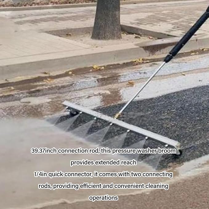 39 Inch Pressure Washer Cleaner, Pressure Washer Undercarriage Cleaner Attachment with 7 Nozzles 2 Extension Rods Commercial Water Broom (for Floor)