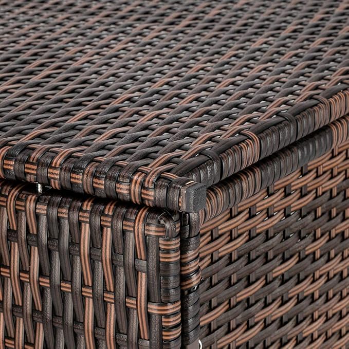 Henf Large 132 Gallon Outdoor Wicker Storage Box Patio Rattan Storage Deck Box, All Weather Patio Furniture Storage Organizer for Storing Tools, Accessories and Toys (Brown)