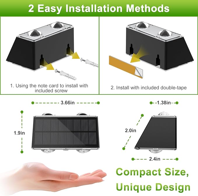 LANSOW Solar Fence Lights Outdoor, 12 Pack Solar Powered Lights Waterproof, 9 Modes Warm/Cool White RGB Up-Down Led Spot Wall Lights Dusk to Dawn Decor for Backyard, Deck, Patio, Pool, Railing(Black)