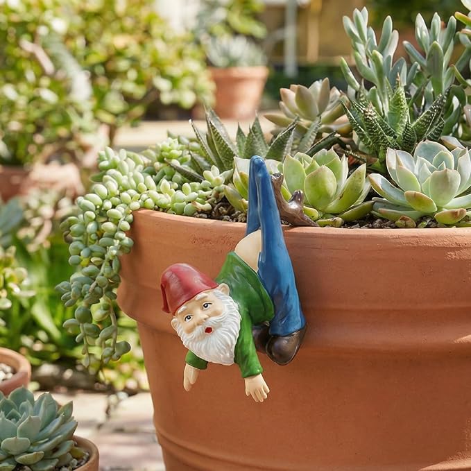 Gnome Statue Gnome Figurine Plant Pot Hugger | Resin Funny Gnome Hanger Ornament Garden Decor for Yard Lawn, Naughty Gift for Plant Parents