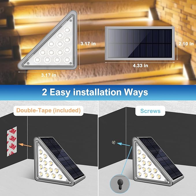 Solar Step Light Outdoor Stair Lights, Deck Lights Outdoor Powered IP65 Waterproof, 3000K Warm White Solar Outdoor Step Light, Decor for Stair, Deck, Step, Porch and Outside Patio, 12 Pack