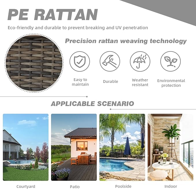 EROMMY 5 Pieces Outdoor Swivel Rocker Patio Chairs, 360 Degree Rocking Patio Conversation Set with Thickened Cushions, Glass Coffee Table and Ottomans for Backyard, Gray