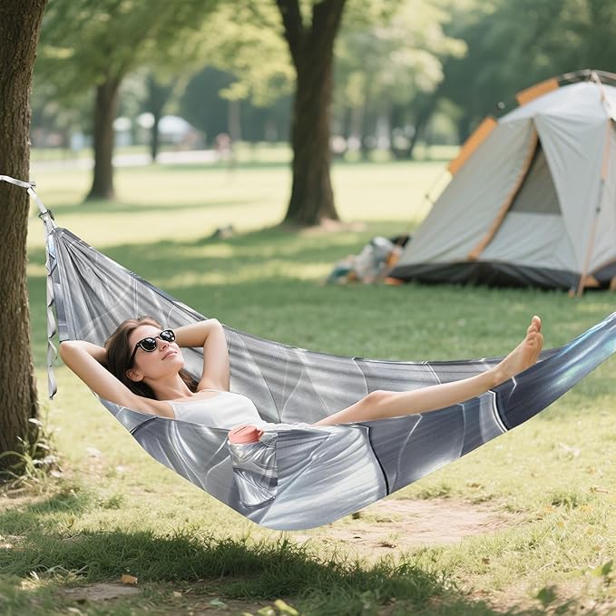 Silver Shell Outdoor Hammock with Hanging Rope Rope Hammock for Indoor Outdoor Patio