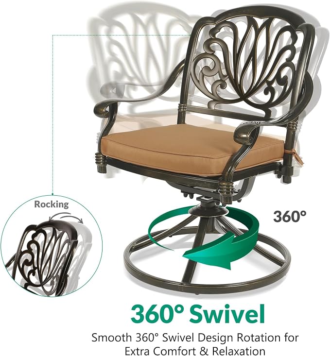 VIVIJASON 9-Piece Outdoor Dining Table Set for 8, All-Weather Cast Aluminum Patio Table and Chairs Set with 8 Swivel Rocker Chairs, 64" Large Square Dining Table with 2.2" Umbrella Hole