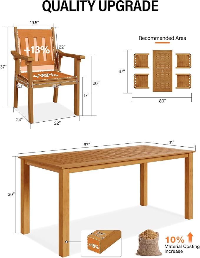 YEFU Patio Dining Chairs Set of 4: All Weather Outdoor Dining Chairs with Wide Curved Seat and Backrest - Outdoor Furniture Plastic for Outside Backyard/Garden/Porch/Deck 350lbs Capacity Teak