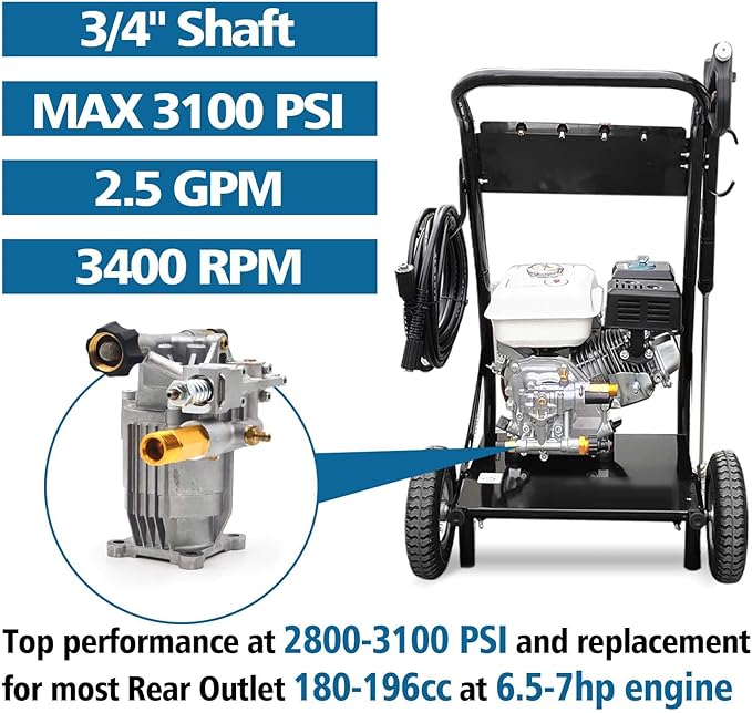 3100PSI Pressure Washer Pump 3/4" Shaft, Horizontal Power Washer Pump Replacement Universal Power Washer Pumps for Pressure Washer 2800-3100 PSI, Compatible with Generac,Simpson and More Engines