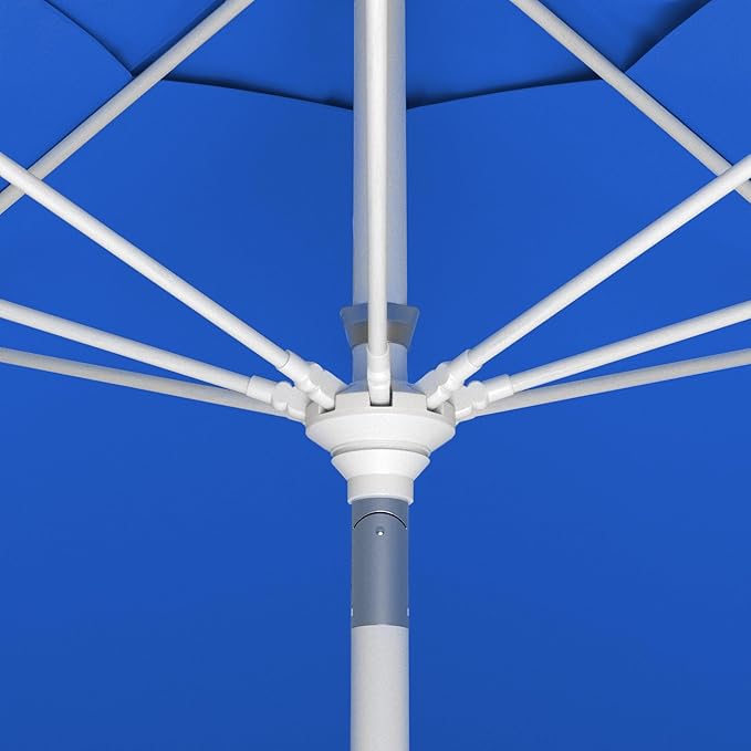 California Umbrella 11Ft Sunbrella Patio Umbrella, Fiberglass Ribs, Hand-Crank, Tilt-Collar, White Frame, Pacific Blue Fabric